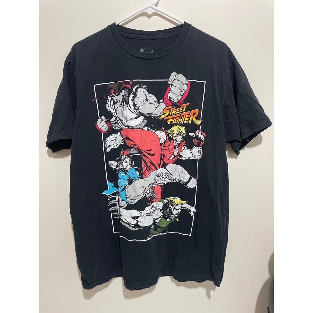 Street Fighter Graphic Tee Mens Large Black Ryu Ken Chun-Li Guile Capcom T-Shirt